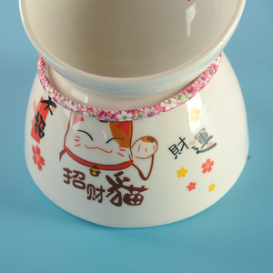 Bol de nourriture pour animaux de compagnie Lucky Cat en céramique avec bec verseur haut et antidérapant pour chats - Product Image 2