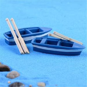 Miniatura de <span class=keywords><strong>Barco</strong></span> de Resina Azul con Remos Dobles, Modelo de Mini <span class=keywords><strong>Barco</strong></span> para Decoración de Micropaisajes, Escenas de Playa y Océano - Product Image 2