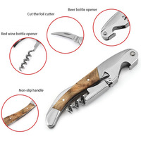 Ouvre-bouteille de bière professionnel tout-en-un avec manche en bois, coupe-capsule, couteau de sommelier, tire-bouchon, outil de bar, logo personnalisé