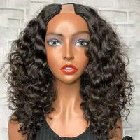 Perruque Brasil Deep Wave U Bagian Wig Vendor, Wig Grosir 100% Massal Manusia, Wig Rambut Manusia Tanpa Diproses untuk WANITA HITAM
