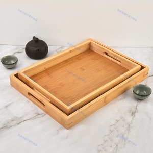 Home-use Chinese bamboo and wood <b>tea</b> <b>tray</b>/serving <b>tray</b>/cafe storage <b>tray</b>/bamboo and wood dining <b>tray</b> with double-hole handle - Product Image 1