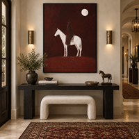 Peinture à l'huile texturée sur toile, art mural équestre western, décor vintage pour hôtel de luxe et salon