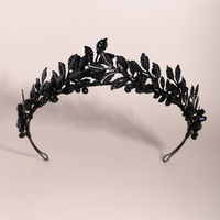 Serre-tête noir Halloween style Europe-Amérique, fait main, en alliage, feuilles et cristaux, couronne de mariage, diadèmes