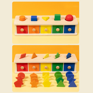 Jouets éducatifs 4 en 1 jouet en bois pour enfants <span class=keywords><strong>Montessori</strong></span> jouet sensoriel couleur tri forme correspondant boîte à tiroirs - Product Image 3