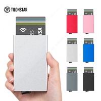 Pemasok Guangzhou Otomatis Minimalis Bisnis Dorong Keluar Tempat Kartu Logam Rfid Pemegang Kartu Dompet Aluminium
