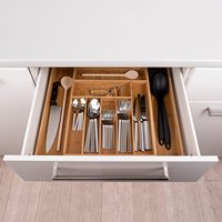 Organisateur de tiroir extensible en bambou pour cuisine, plateau à couverts réglable, tiroir coulissant à 7-9 compartiments, organisateur de 2 pouces de profondeur