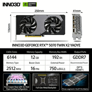 NOUVEAU GPU INNO3D GEFORCE RTX 5070 TWIN X2 12GB GDDR7 192 bits, composants informatiques de jeu pour ordinateur de bureau en stock - Product Image 2