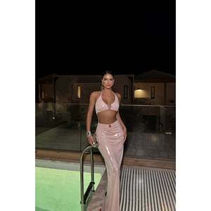 Vestido de Fiesta Formal Sencillo Rosa Palo con Detalle de Ventana, Talla XL, Corte Imperio, Poliéster, Largo hasta el Suelo, Decoración Floral - Product Image 4