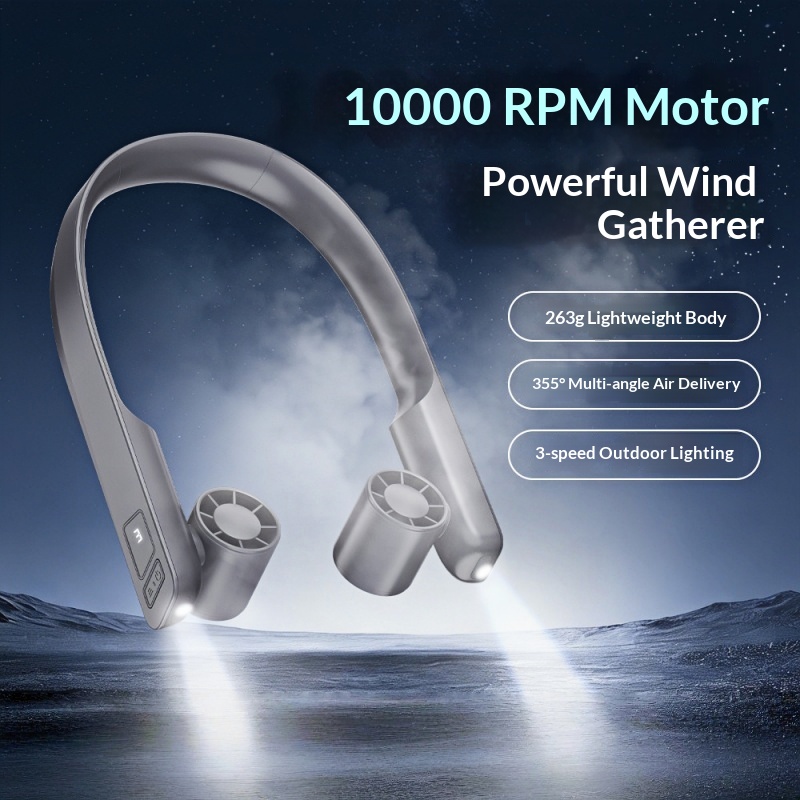 New High-speed Silent Small Fan Usb Charging Travel Lazy Portable Running Lighting Bladeless Neck Fan