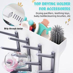 Égouttoir à biberons : Support vertical peu encombrant pour le séchage des biberons avec porte-brosses - Grand organisateur de rangement pour biberons - Product Image 5