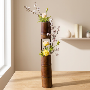 Florero Decorativo de Bambú Hecho a Mano, Florero de Mesa Enrollado Redondo Estilo Zen Asiático para Decoración del Hogar - Product Image 4