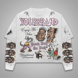 เสื้อยืดแขนยาวทรงครอปพิมพ์ลายการ์ตูนสไตล์สตรีทโอเวอร์ไซส์สำหรับผู้ชาย คอกลม ผ้าฝ้ายถัก - Product Image 3