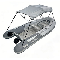 Bateau pneumatique rigide REACHSEA UT360, coque en aluminium gris foncé et clair, avec grandes roues et auvent