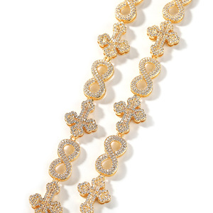 Gioielli Hip Hop all'ingrosso placcato oro catena croce di diamanti 8-a forma di collane infiniti ghiacciato 10mm maglia cubana braccialetti a catena - Product Image 4