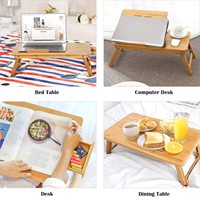 Mesa plegable de bambú para ordenador portátil, bandeja plegable de madera con ventilador de refrigeración