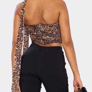 Haut court corset tendance d'été avec détail écharpe bandeau imprimé léopard marron pour femme - Product Image 4