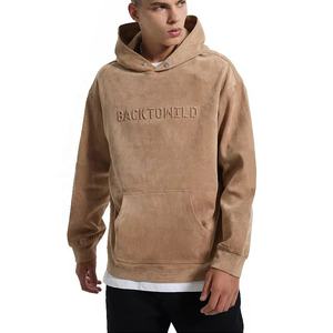 Sweat à capuche en micro-suède doux pour homme avec logo 3D en relief, personnalisable OEM, design à boutons-pression - Product Image 1
