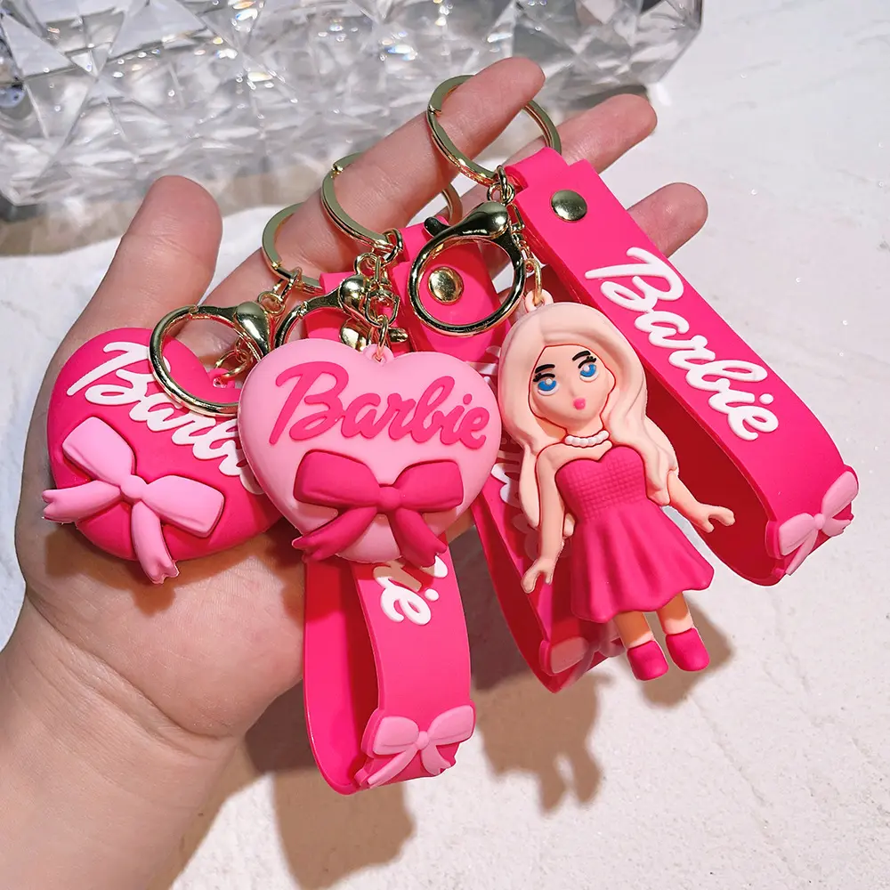 Cartoon Barbie portachiavi per le donne Cute Pink Barbie Love Heart Bag pendente portachiavi per auto regalo