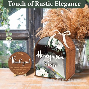 Heart Shape Wooden Honeymoon Fund <b>Box</b> With <b>Floral</b> Design Standing Decorative <b>Storage</b> <b>Box</b> For Wedding Gift Money Collection - Product Image 2