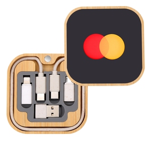 Logo personnalisé Kit <span class=keywords><strong>de</strong></span> câble <span class=keywords><strong>de</strong></span> données <span class=keywords><strong>de</strong></span> chargement rapide portable 4-en-1 <span class=keywords><strong>de</strong></span> voyage et batterie externe sans fil Boîte <span class=keywords><strong>de</strong></span> <span class=keywords><strong>rangement</strong></span> écologique en bambou - Product Image 1