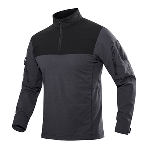 Camiseta táctica de <span class=keywords><strong>manga</strong></span> <span class=keywords><strong>larga</strong></span> de otoño color a juego 1/4 cremallera cuello alto hombres bolsillo con cremallera al aire libre casual camiseta cálida - Product Image 4