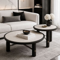 Ensemble de tables basses rondes modernes avec plateau en pierre frittée et base en acier inoxydable pour salon, petits espaces, hôtels, vente en gros, OEM, ODM