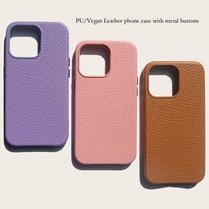 Luxe haut de gamme vente chaude galet Grain cuir anneau en plastique bouton en métal dames coque de téléphone pour Ihpone - Product Image 1
