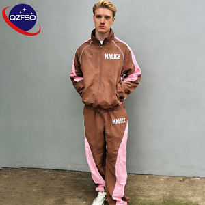 QZFSO Fabricant Logo personnalisé Polyester Nylon Unisexe Veste coupe-vent à capuche lourde à fermeture éclair 100% coton Pantalon de survêtement - Product Image 1