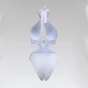 Custom Flattering <b>Tummy</b> <b>Control</b> Halter One-Piece Swimsuit with Cut-Out Back & Ruched Detailing for Resort Wear - Product Image 2