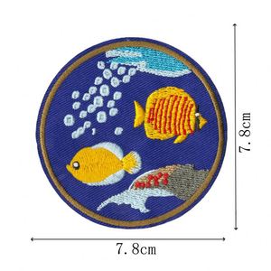 Iron-on Embroidered Colorful Marine Life Seaweed Cartoon <b>Ornamental</b> Fish Round Cloth Patch for Clothes Hats - Product Image 4