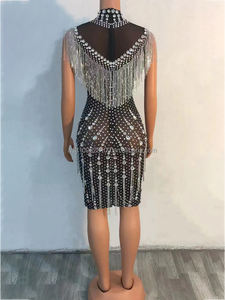 Déguisement scintillant sexy, en argent, décolleté plongeant en V, strass, extensible, bar, discothèque, chanteur, danse, compétition <span class=keywords><strong>de</strong></span> danse moderne, avec pompon - Product Image 4