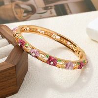 Bracelet en émail cloisonné électroplaqué rose pour femme, style coréen, délicat, vintage, accessoire de Zhejiang, idéal pour un anniversaire
