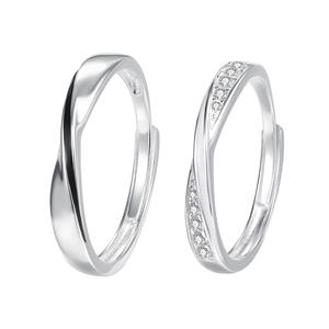 Micro-Pavé S925 Anillos de pareja de plata esterlina <span class=keywords><strong>Bandas</strong></span> a juego ajustables románticas para bodas Fábrica al por mayor - Product Image 5