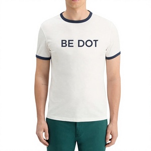 T-shirt à manches courtes pour homme Be Dot, blanc, col rond, avec bordure contrastée, jersey décontracté en coton, séchage rapide, respirant, 220g - Product Image 1