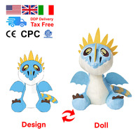 Jouet dragon en peluche personnalisé du fabricant, jouet réaliste en peluche avec ailes, cornes et détails brodés