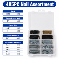 Kit d'outils de quincaillerie domestique pratique 485 pièces, clous métalliques assortis multi-spécifications avec boîte de rangement pour le travail du bois et les réparations quotidiennes