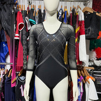 Justaucorps de gymnastique et de danse pour femme, personnalisé, superbe, sans manches, en spandex, bleu, orné de strass, mystique, ensemble de danse court pour l'entraînement