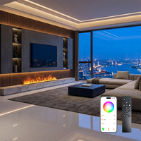 Meuble TV Vintage Français avec Cheminée à Atomisation 3D, Flamme RGB Multicolore, Humidificateur à Recharge Automatique, Contrôle par Télécommande/APP, Décoration d'Intérieur