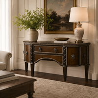 Console de luxe moderne de 71 pouces en noyer, style demi-lune, avec détails sculptés à la main, pour projets de villas, hôtels et couloirs