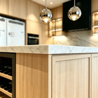 Meuble de cuisine modulaire moderne en bois massif, design sans poignée, îlot de cuisine de luxe, casier à vin, évier, tiroir coulissant, robinet