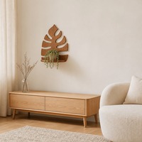 Étagère murale en bois en forme de feuille, étagère flottante avec plateau rond pour l'affichage des plantes, décoration de chambre à coucher, salon, maison