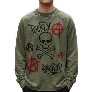 Sudadera con capucha para hombre estilo streetwear deportivo vintage con lavado ácido TKAN899D, de algodón 100% de felpa gruesa, corte holgado, con efecto desgastado, a bajo precio. - Product Image 1