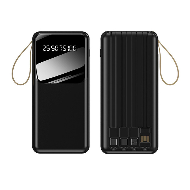 20000mAh Power Bank with Plug Micro Type C USB Cable Portable Charger LED White Light ABS 5V 2.1A Powerbank