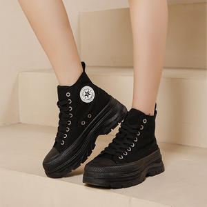 2024 नए लोकप्रिय मोटे सोल वाले हाई-टॉप कैनवास कैज़ुअल स्पोर्ट्स शूज़ महिलाओं के लिए ब्लैक समर और स्प्रिंग हाई-टॉप्स - Product Image 6