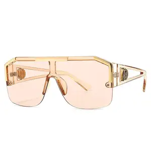 Fashion Luxury Brand Name Oversize Square Fashion Sunglasses Metal Big Semi Rimless One Lens Uv400 Sunglasses Mens