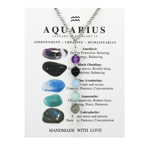 Collar de Piedras Naturales de los 12 Signos del Zodiaco, Amatista, Ojo de Tigre, Cadena de Acero Inoxidable, Collar con Colgante de Cristal Curativo - Product Image 6