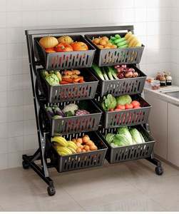 Étagère de rangement de <span class=keywords><strong>cuisine</strong></span> <span class=keywords><strong>avec</strong></span> panier triangulaire amovible, design incliné pour <span class=keywords><strong>un</strong></span> rangement facile des fruits, légumes et articles divers - Product Image 2