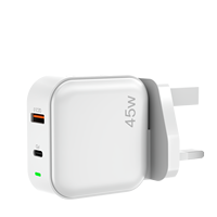 Chargeur mural PD QC3.0 compact à double port 45W prise EU UK charge rapide pour ordinateurs portables tablettes adaptateur secteur USB type-c avec indicateur