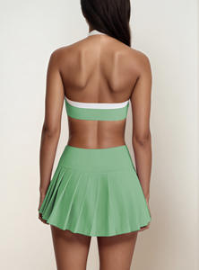 Conjunto de vestido de tenis plisado de cintura alta de secado rápido para mujer, mallas antideslizantes para correr, gimnasio, atuendo deportivo transpirable, DCK-1075 - Product Image 6