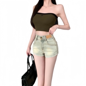Shorts in denim elasticizzato ultra <span class=keywords><strong>corti</strong></span> <span class=keywords><strong>da</strong></span> <span class=keywords><strong>donna</strong></span>, stile retrò, a vita alta, casual, alla moda, estivi, in stile americano - Product Image 5